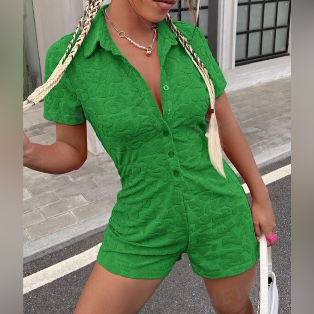 90s Letter Pattern Button Front Romper - image 1